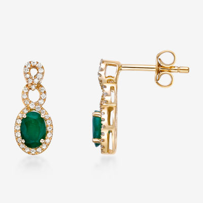 1/ CT. T.W. Genuine Green Emerald 10K Gold Drop Earrings