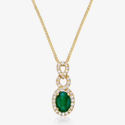 Womens 1/5 CT. Genuine Green Emerald 10K Gold Pendant Necklaces