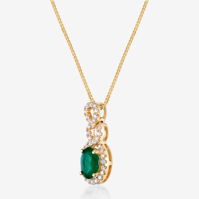 Womens 1/ CT. T.W. Genuine Green Emerald 10K Gold Pendant Necklace