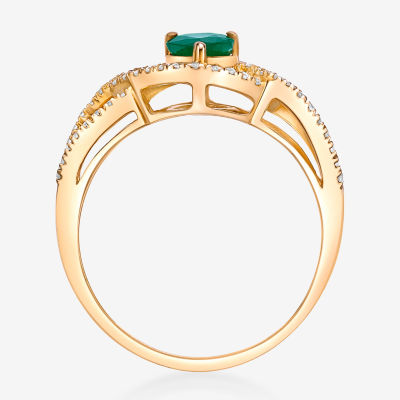 Womens 1/ CT. T.W. Genuine Green Emerald 10K Gold Cocktail Ring