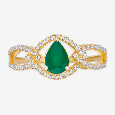 Womens 1/ CT. T.W. Genuine Green Emerald 10K Gold Cocktail Ring