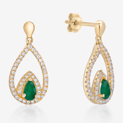 CT. T.W. Genuine Green Emerald 10K Gold Drop Earrings