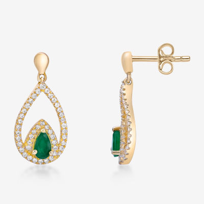 CT. T.W. Genuine Green Emerald 10K Gold Drop Earrings