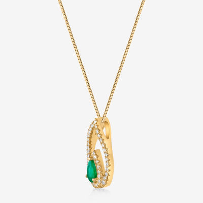Womens 1/ CT. T.W. Genuine Green Emerald 10K Gold Pendant Necklace