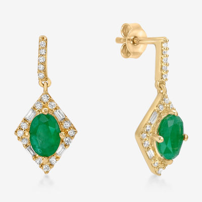 Womens 1/4 CT. T.W. Genuine Green Emerald 10K Gold Drop Earrings
