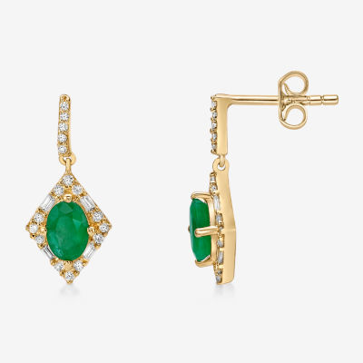 Womens 1/4 CT. T.W. Genuine Green Emerald 10K Gold Drop Earrings