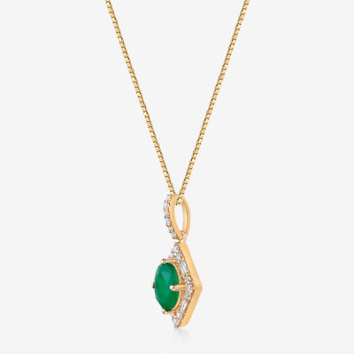 Womens 1/5 CT. Genuine Green Emerald 10K Gold 18 Inch Pendant Necklace