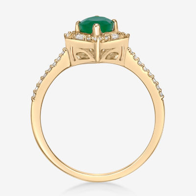 Womens 1/ CT. T.W. Genuine Green Emerald 10K Gold Cocktail Ring