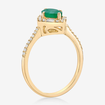 Womens 1/ CT. T.W. Genuine Green Emerald 10K Gold Cocktail Ring