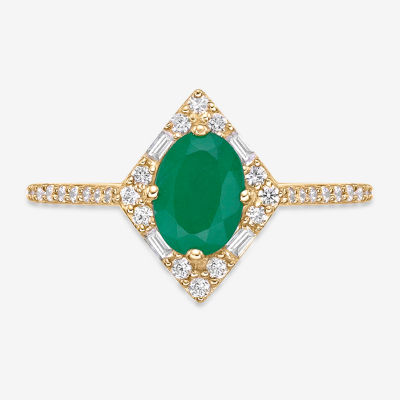 Womens 1/ CT. T.W. Genuine Green Emerald 10K Gold Cocktail Ring