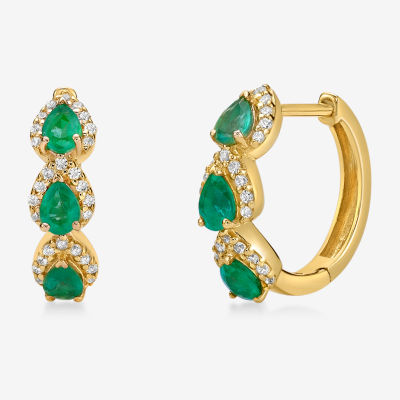 1/4 CT. T.W. Genuine Green Emerald 10K Gold 15.5mm Hoop Earrings