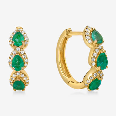 1/4 CT. T.W. Genuine Green Emerald 10K Gold 15.5mm Hoop Earrings