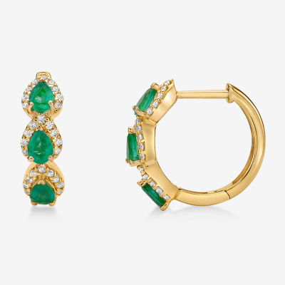 Womens 1/4 CT. T.W. Genuine Green Emerald 10K Gold 15.5mm Hoop Earrings