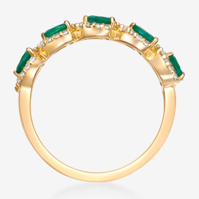 Womens 1/5 CT. Genuine Green Emerald 10K Gold Band
