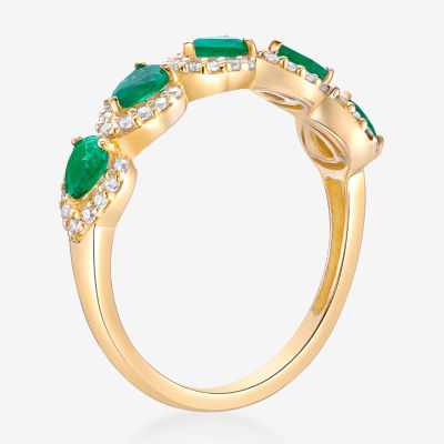 Womens 1/5 CT. Genuine Green Emerald 10K Gold Band