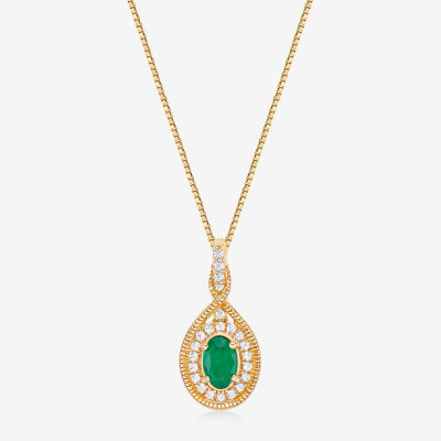 Womens 1/6 CT. T.W. Genuine Green Emerald 10K Gold Pendant Necklace