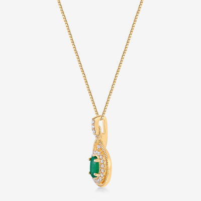 Womens 1/6 CT. T.W. Genuine Green Emerald 10K Gold Pendant Necklace