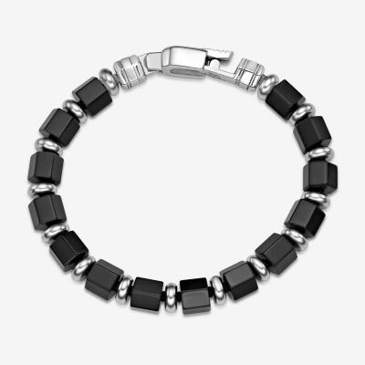 Black Agate Stainless Steel Beaded Bracelet