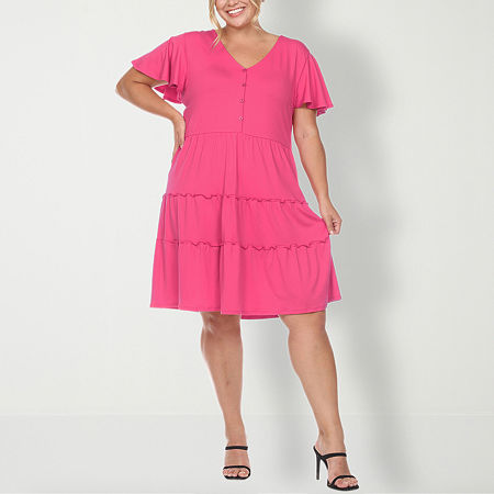 White Mark Womens Short Sleeve Plus Sundress, 2x, Pink