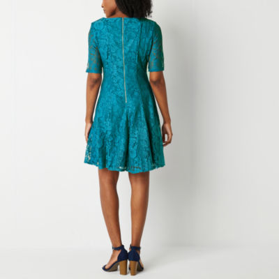 Danny & nicole short sleeve store lace floral fit & flare dress