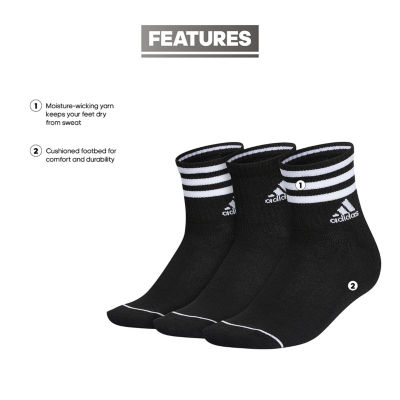 adidas 3 Pair Quarter Ankle Socks Womens