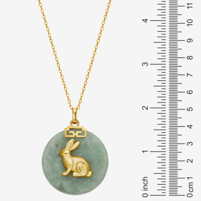 Rabbit Womens Genuine Green Jade 18K Gold Over Silver Pendant Necklace