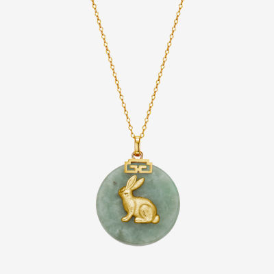 Rabbit Womens Genuine Green Jade 18K Gold Over Silver Pendant Necklace