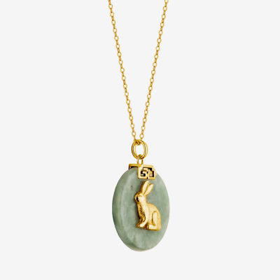 Rabbit Womens Genuine Green Jade 18K Gold Over Silver Pendant Necklace