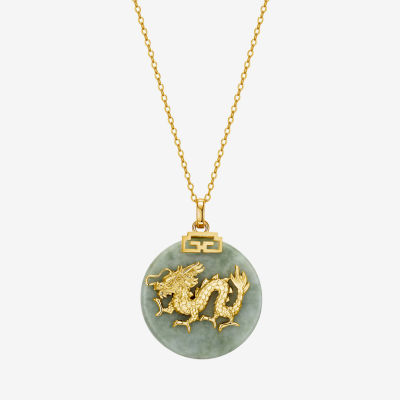 Dragon Womens Genuine Green Jade 18K Gold Over Silver Pendant Necklace