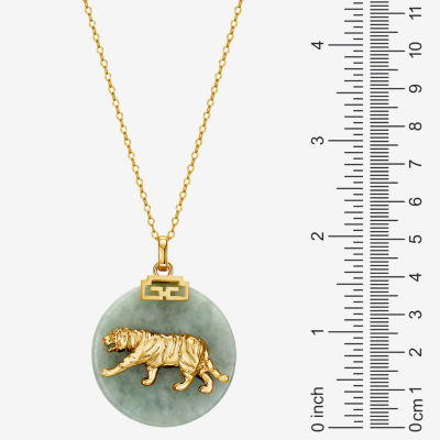 Tiger Womens Genuine Green Jade 18K Gold Over Silver Pendant Necklace