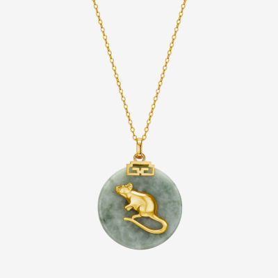 Rat Womens Genuine Green Jade 18K Gold Over Silver Pendant Necklace