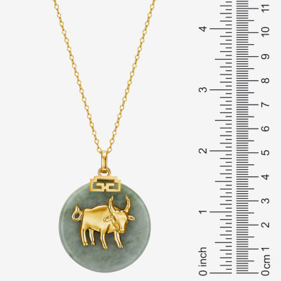 Bull Womens Genuine Green Jade 18K Gold Over Silver Pendant Necklace