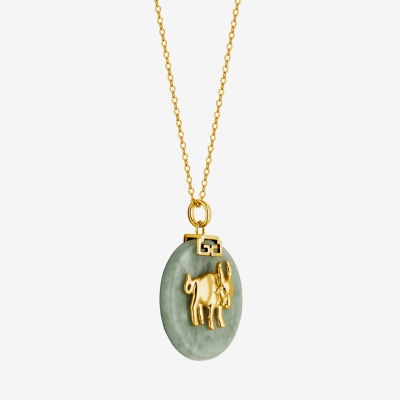 Bull Womens Genuine Green Jade 18K Gold Over Silver Pendant Necklace