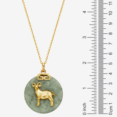 Goat Womens Genuine Green Jade 18K Gold Over Silver Pendant Necklace