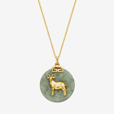 Goat Womens Genuine Green Jade 18K Gold Over Silver Pendant Necklace