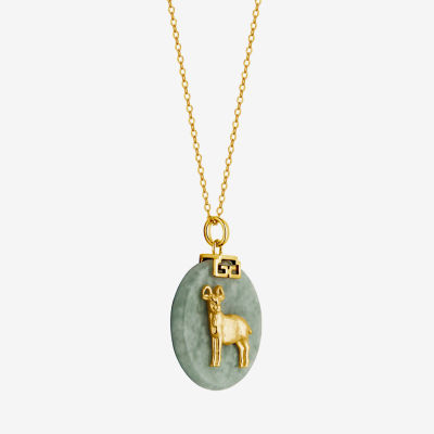 Goat Womens Genuine Green Jade 18K Gold Over Silver Pendant Necklace