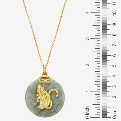 Monkey Womens Genuine Green Jade 18K Gold Over Silver Pendant Necklace