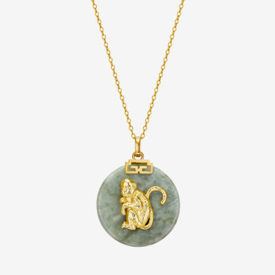 Monkey Womens Genuine Green Jade 18K Gold Over Silver Pendant Necklace