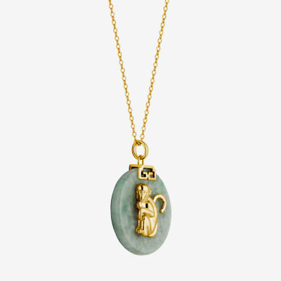 Monkey Womens Genuine Green Jade 18K Gold Over Silver Pendant Necklace