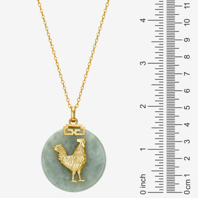 Rooster Womens Genuine Green Jade 18K Gold Over Silver Pendant Necklace