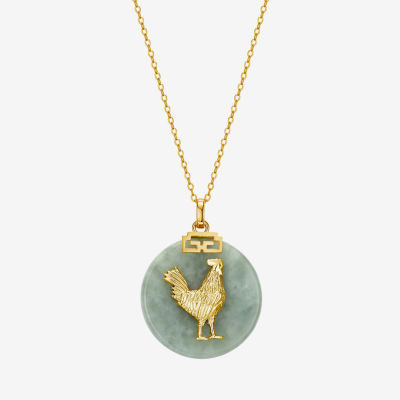 Rooster Womens Genuine Green Jade 18K Gold Over Silver Pendant Necklace