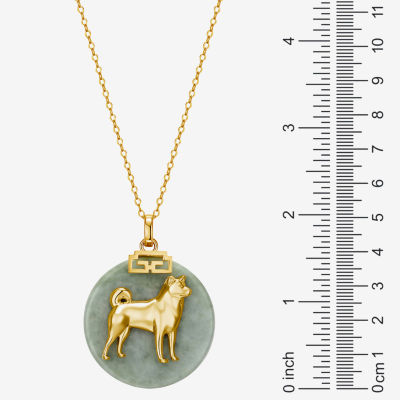 Dog Womens Genuine Green Jade 18K Gold Over Silver Pendant Necklace