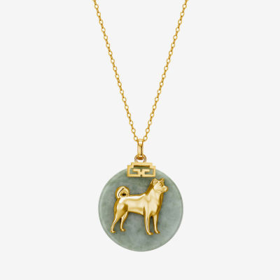 Dog Womens Genuine Green Jade 18K Gold Over Silver Pendant Necklace