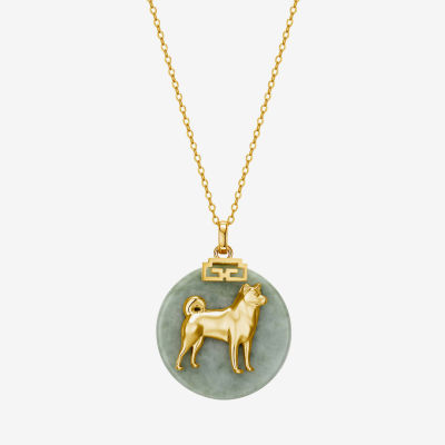 Dog Womens Genuine Green Jade 18K Gold Over Silver 18 Inch Pendant Necklace