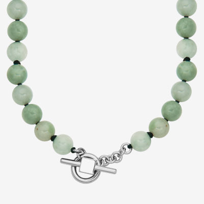 Womens Genuine Green Jade 18K Gold Over Silver Beaded Necklace