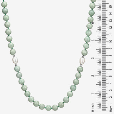 Womens Genuine Green Jade 18K Gold Over Silver Beaded Necklace