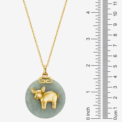 Pig Womens Genuine Green Jade 18K Gold Over Silver Pendant Necklace