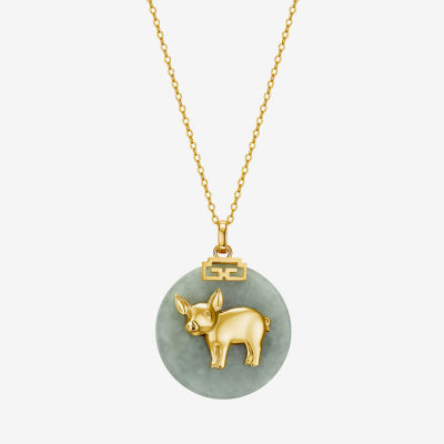 Pig Womens Genuine Green Jade 18K Gold Over Silver Pendant Necklace