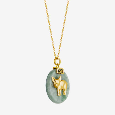 Pig Womens Genuine Green Jade 18K Gold Over Silver Pendant Necklace