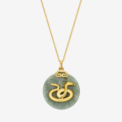 Snake Womens Genuine Green Jade 18K Gold Over Silver Pendant Necklace